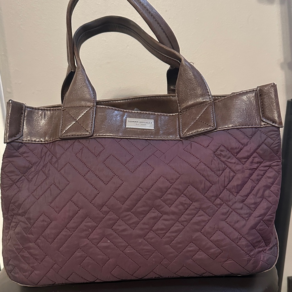 Tommy Hilfiger Quilted Tote in Plum and Chocolate